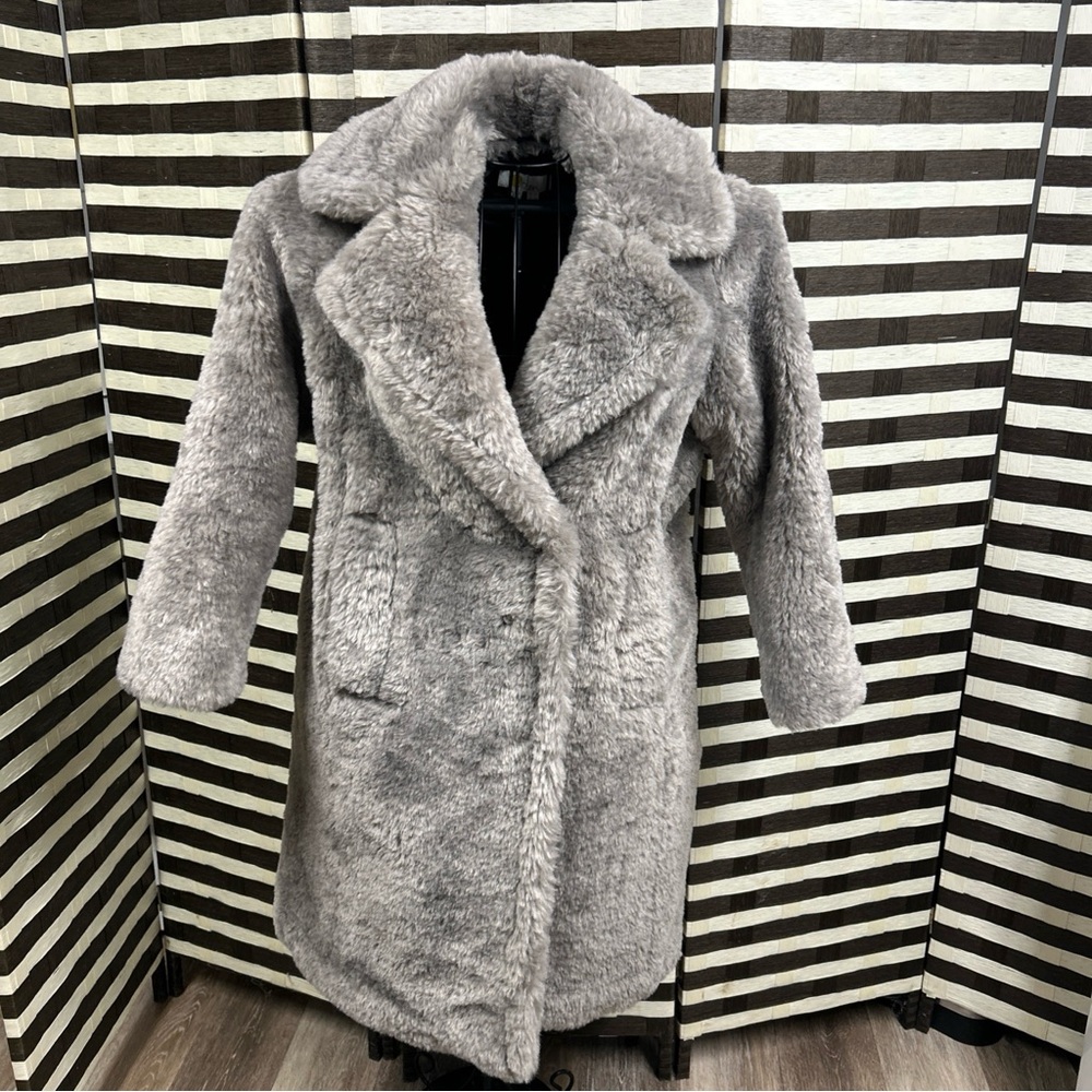 Boden Women's Double Breasted Longline Gray Teddy Coat Women’s 4P